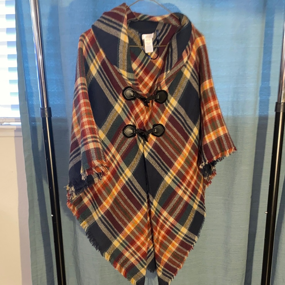 Mixit Multicolor Plaid Cape with Toggle Closure